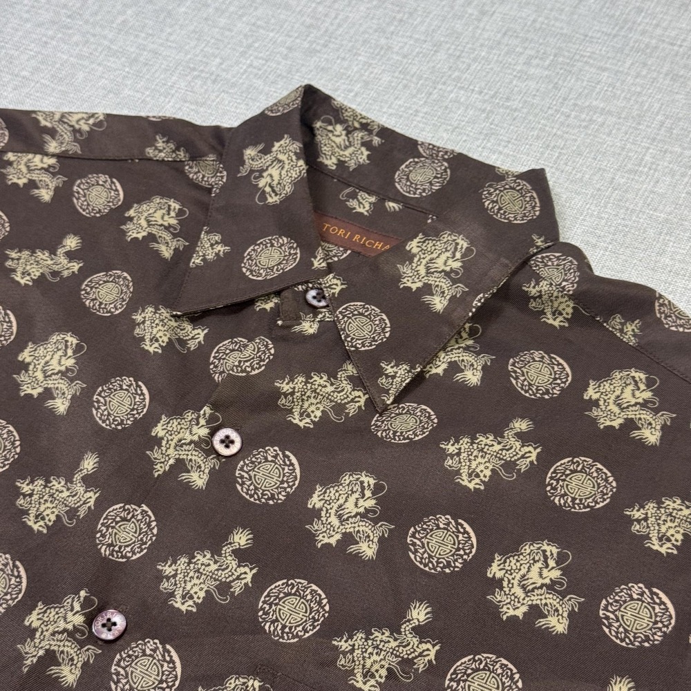 Tori Richard Button-Up Shirt Mens M Brown Short Sleeve Silk Cotton Print